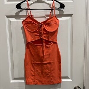 Orange Lace-Up Dress